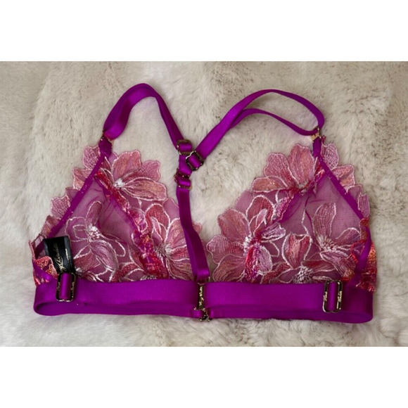Honey Birdette AURORA🌺 Fuchsia Pink Floral Lace Bralette Small - Picture 2 of 3